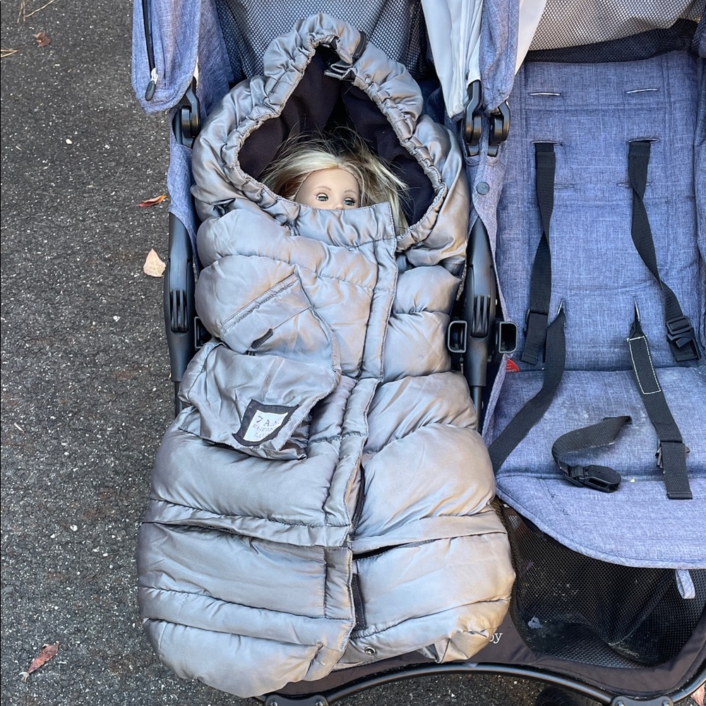 Warm Gray Puffer Stroller Footmuff for Kids - Cozy Insulated Hooded Cover